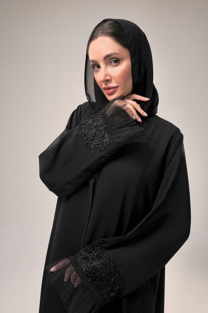 Black abaya with silver embroidery _thumbnail_2