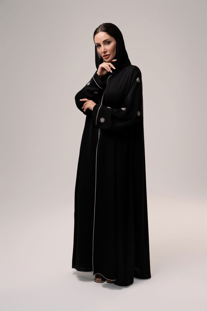 Black abaya with silver embroidery _thumbnail_5