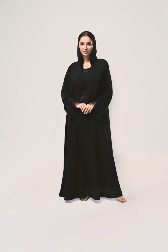 Black abaya with silver embroidery _thumbnail_0