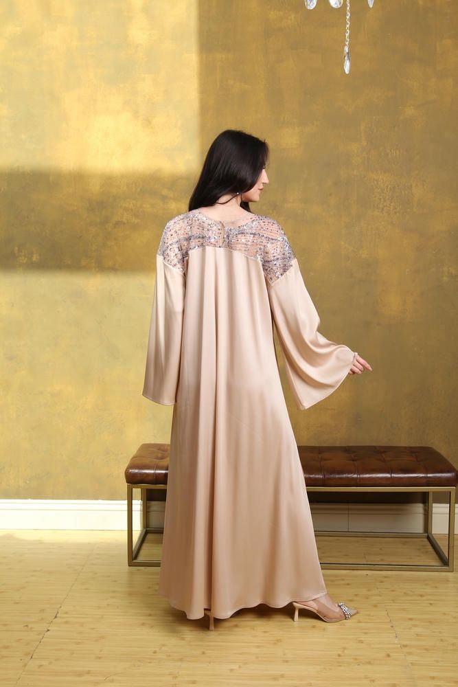  Embroidered Jalabiya with Outer Belt Stretch Crepe with Embellished Tulle_thumbnail_1