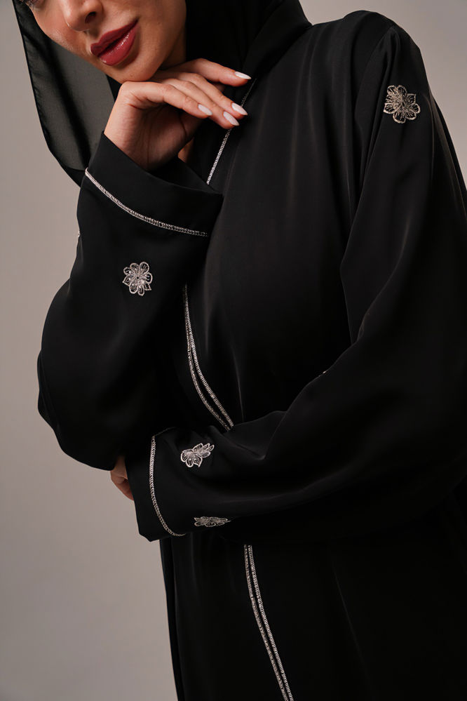 Black abaya with silver embroidery _thumbnail_2