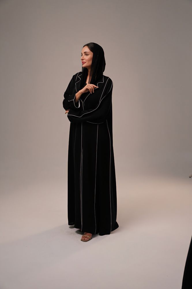 Classic black abaya with white lines_thumbnail_5