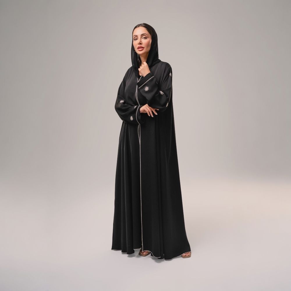 Black abaya with silver embroidery _thumbnail_0