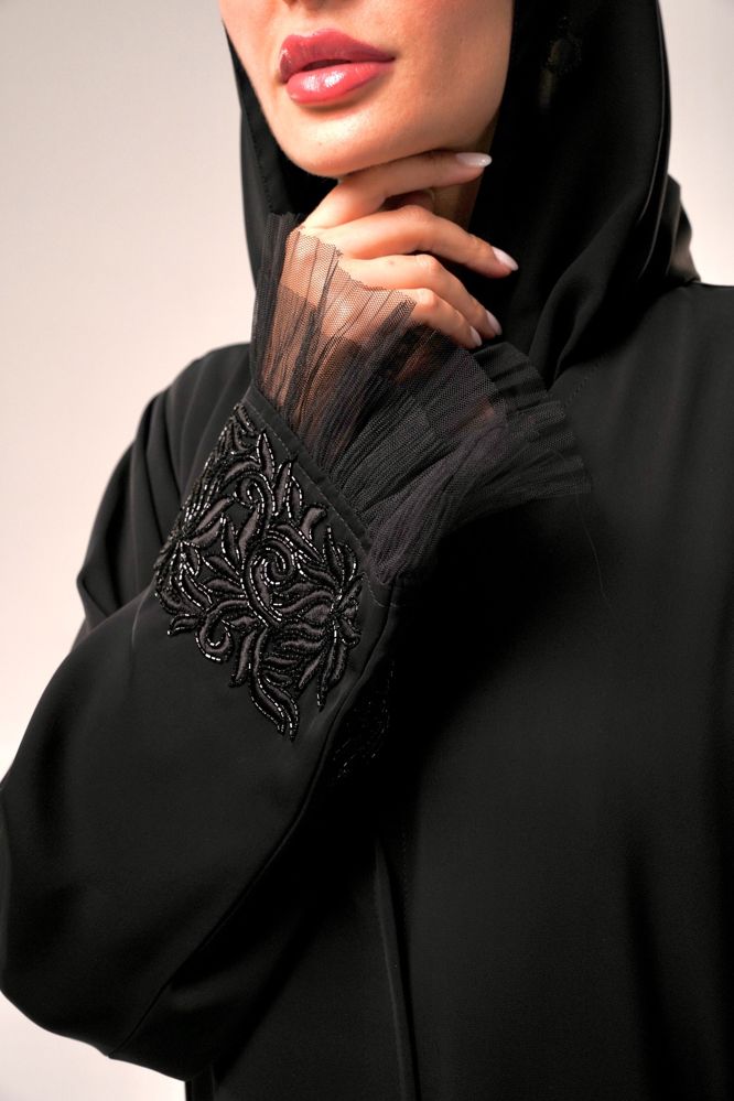 Black abaya with silver embroidery _thumbnail_3
