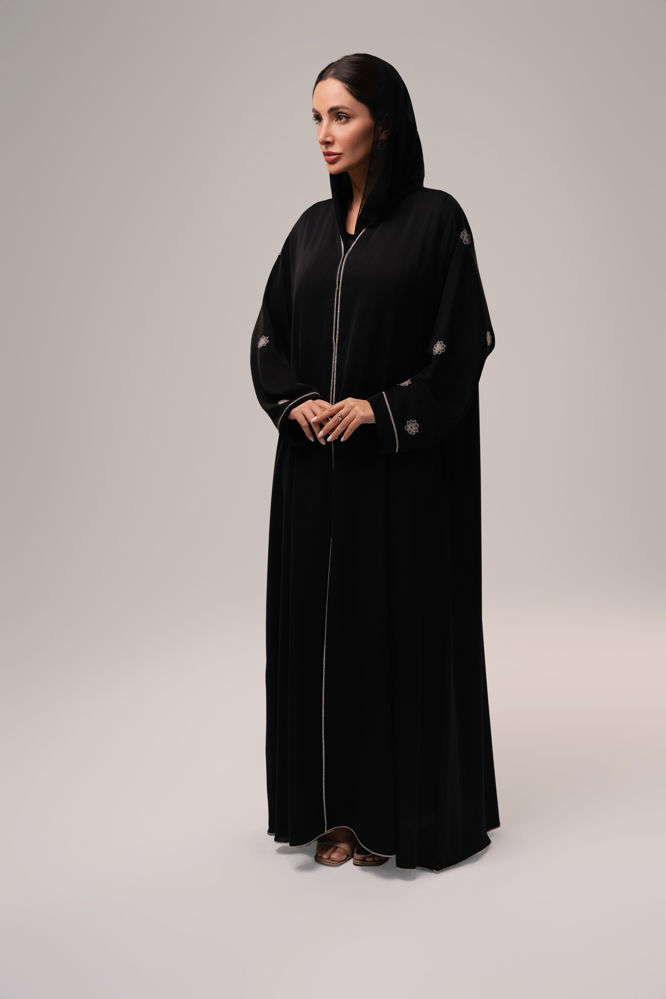 Black abaya with silver embroidery _thumbnail_4