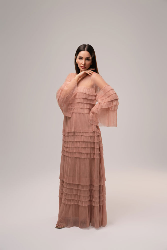 Layered blush tulle dress