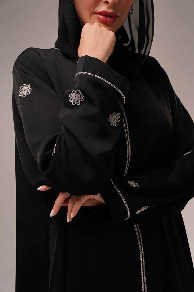 Black abaya with silver embroidery _thumbnail_1